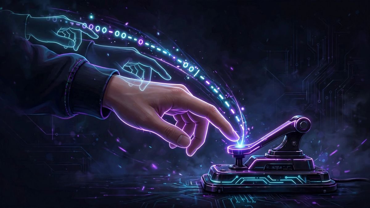 Beginner's hands tapping morse code dots and dashes on a desk with a glowing cheat sheet nearby